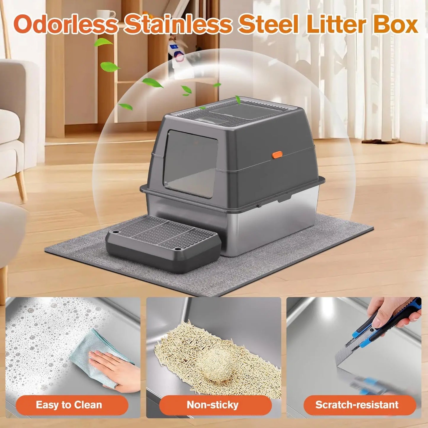 XXXL Stainless Steel Litter Box with Lid