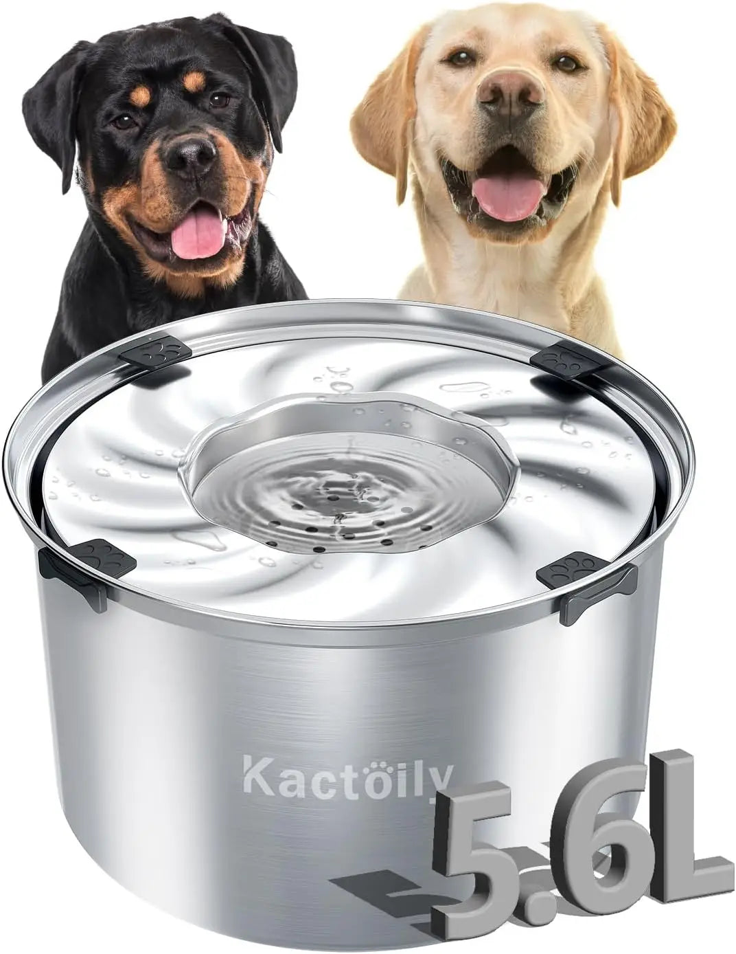 5.6L Stainless Steel No-Spill Dog Water Bowl with Floating Disk and Non-Slip Mat for Large Breeds