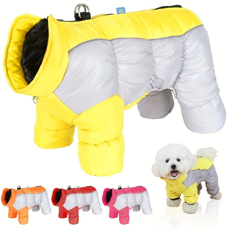 Dog Jacket with Hood-Like Turtleneck & Full-Leg Coverage