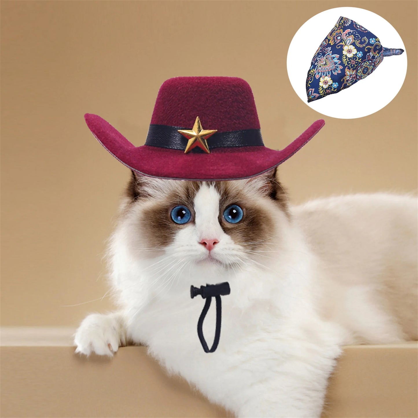 2 Pcs Pet Cowboy Hat & Bandana Set for Dogs and Cats