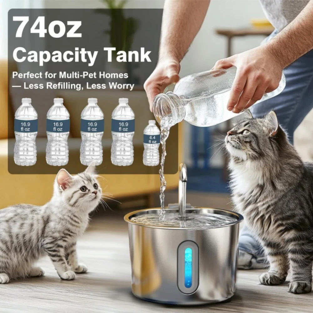 75oz Stainless Steel Automatic Water Fountain with Filters Silent Pump for Cat Drinking
