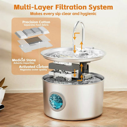 108oz Stainless Steel Filtered Cat Water Fountain