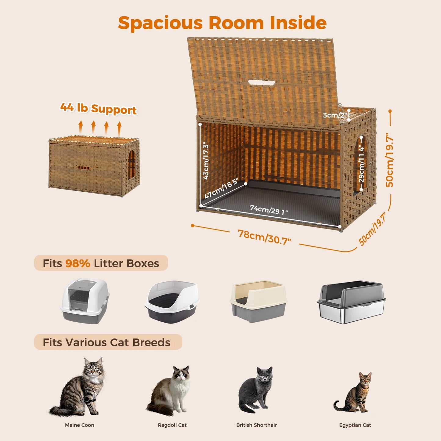 Rattan Cat Litter Box Enclosure with Taller Doorway