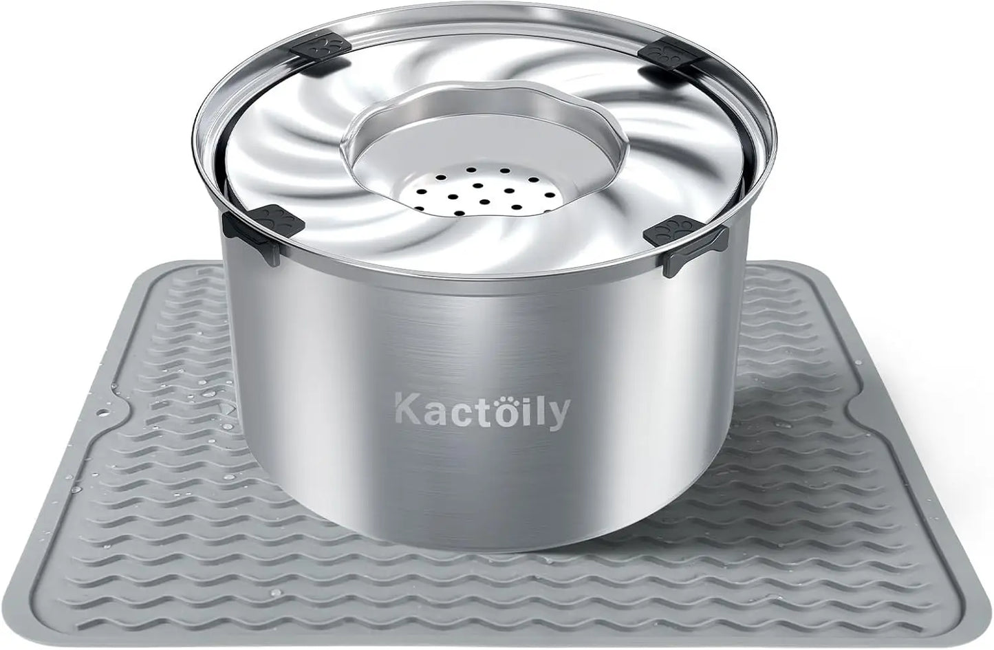 5.6L Stainless Steel No-Spill Dog Water Bowl with Floating Disk and Non-Slip Mat for Large Breeds