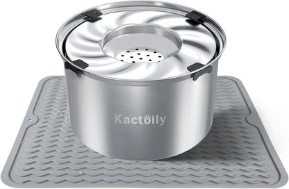 5.6L Stainless Steel No-Spill Dog Water Bowl with Floating Disk and Non-Slip Mat for Large Breeds