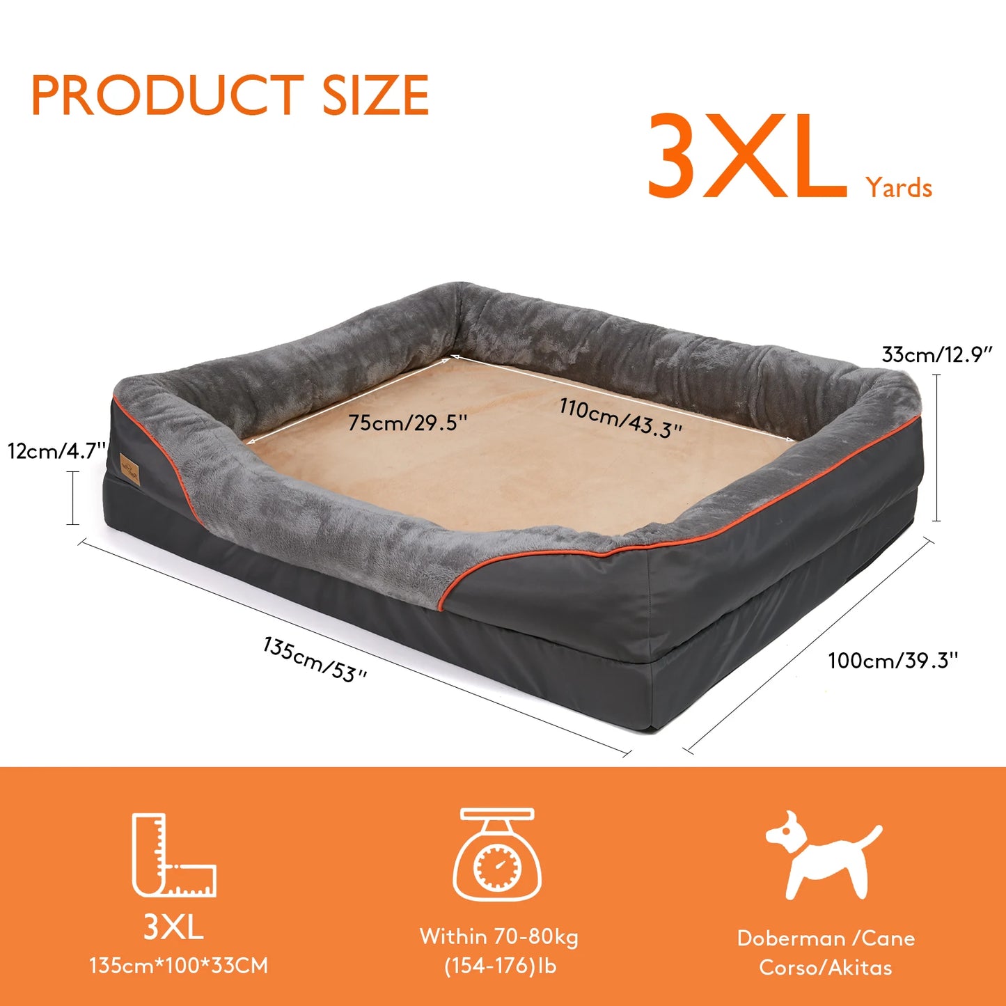 L  XL 2XL 3XL Super Soft Orthopedic Foam Pet Bed