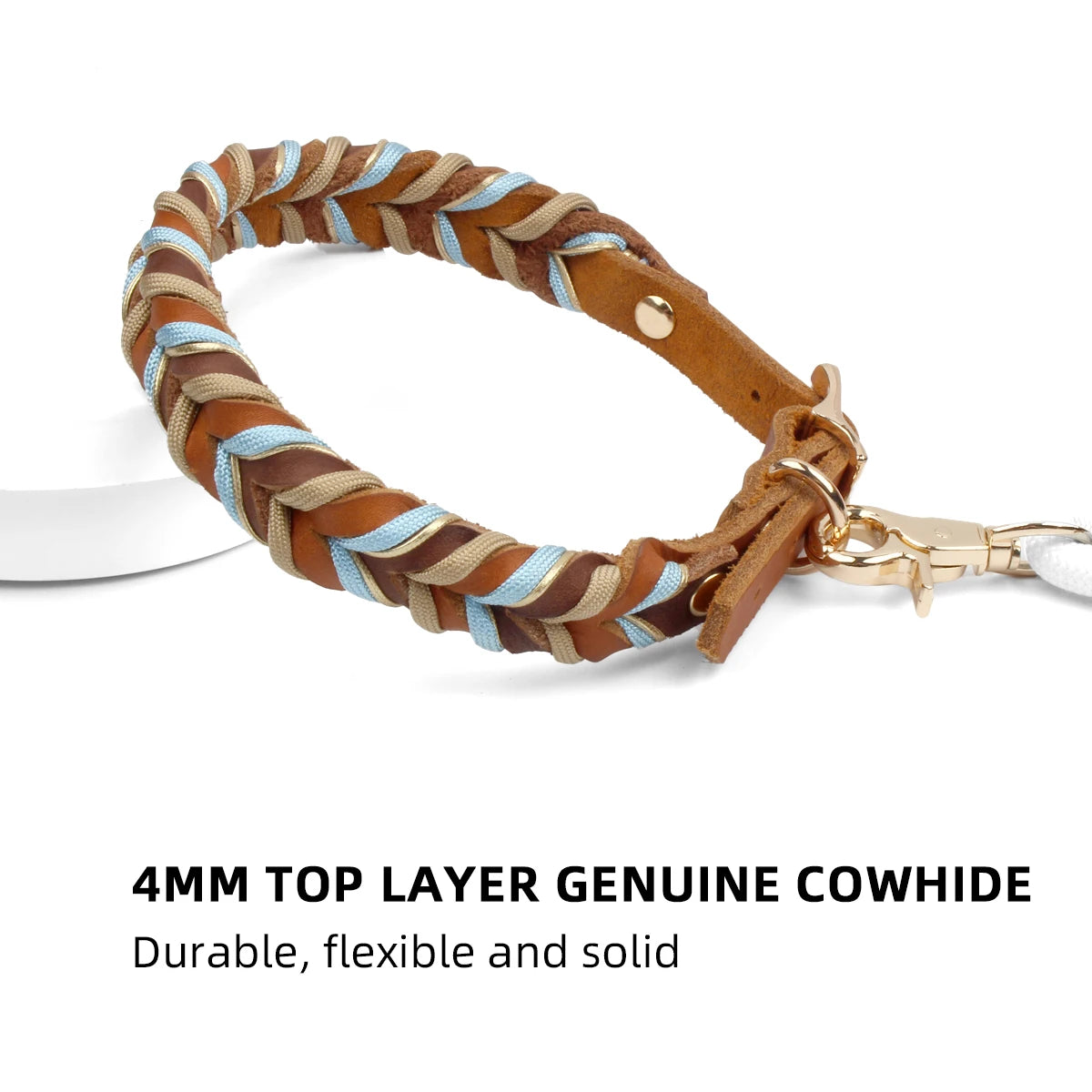 Braided Sky Blue Nylon Rope/Leather Pattern Collar