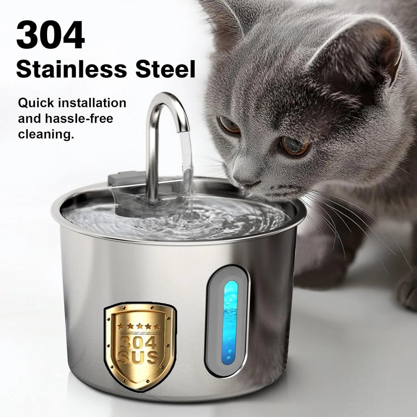 75oz Stainless Steel Automatic Water Fountain with Filters Silent Pump for Cat Drinking