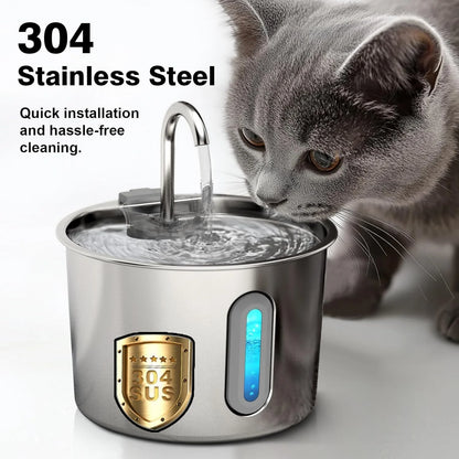 75oz Stainless Steel Automatic Water Fountain with Filters Silent Pump for Cat Drinking