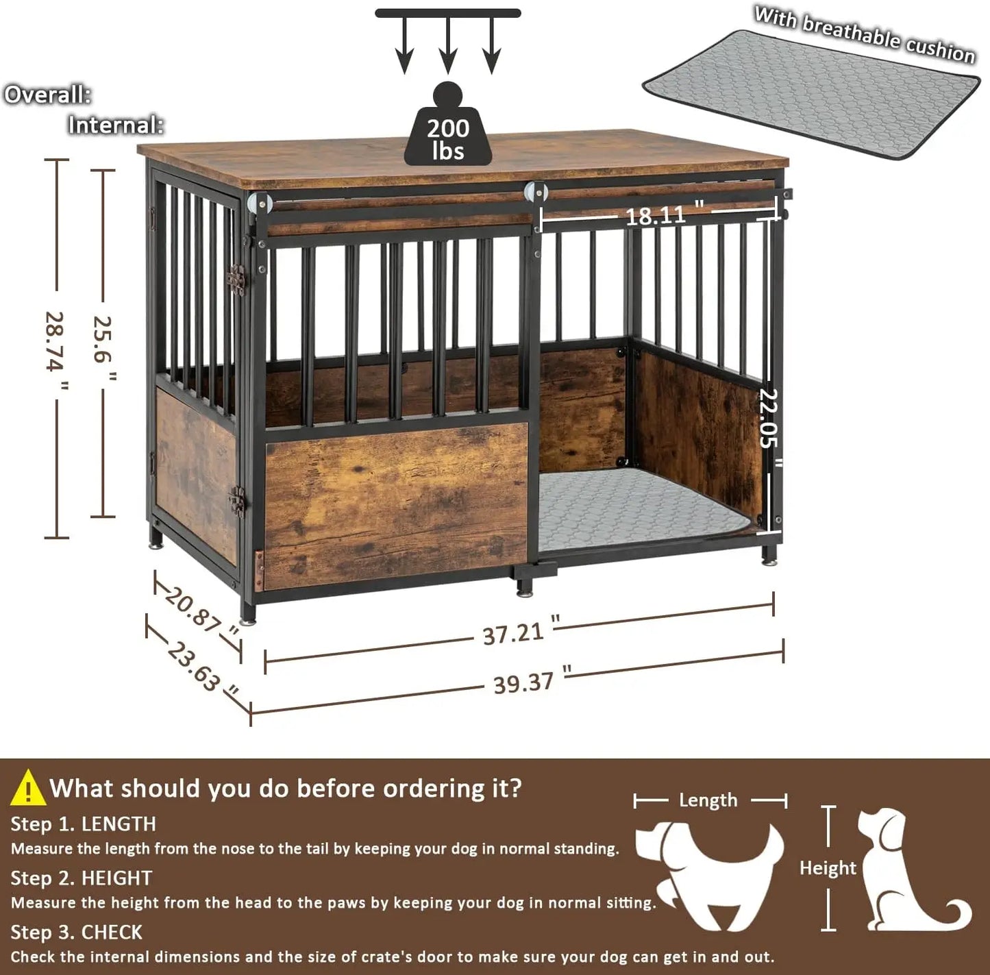 32 Inch Dog Crate Furniture with Cushion for Large Medium Dogs