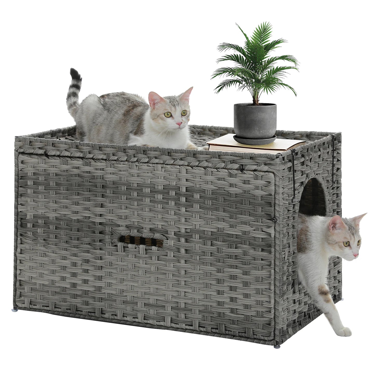 Rattan Cat Litter Box Enclosure with Taller Doorway
