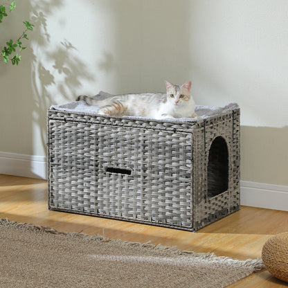 Rattan Cat Litter Box Enclosure with Taller Doorway