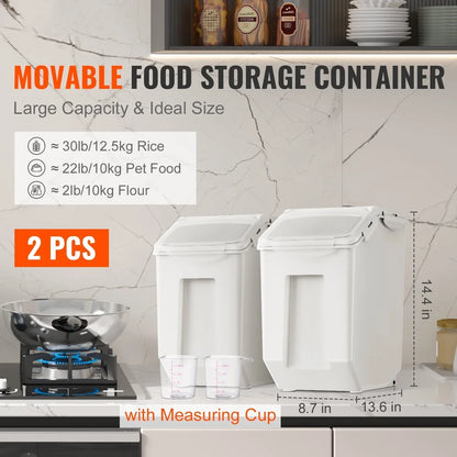 2 Pack 15L Pet Food Storage Container with Measuring Cups