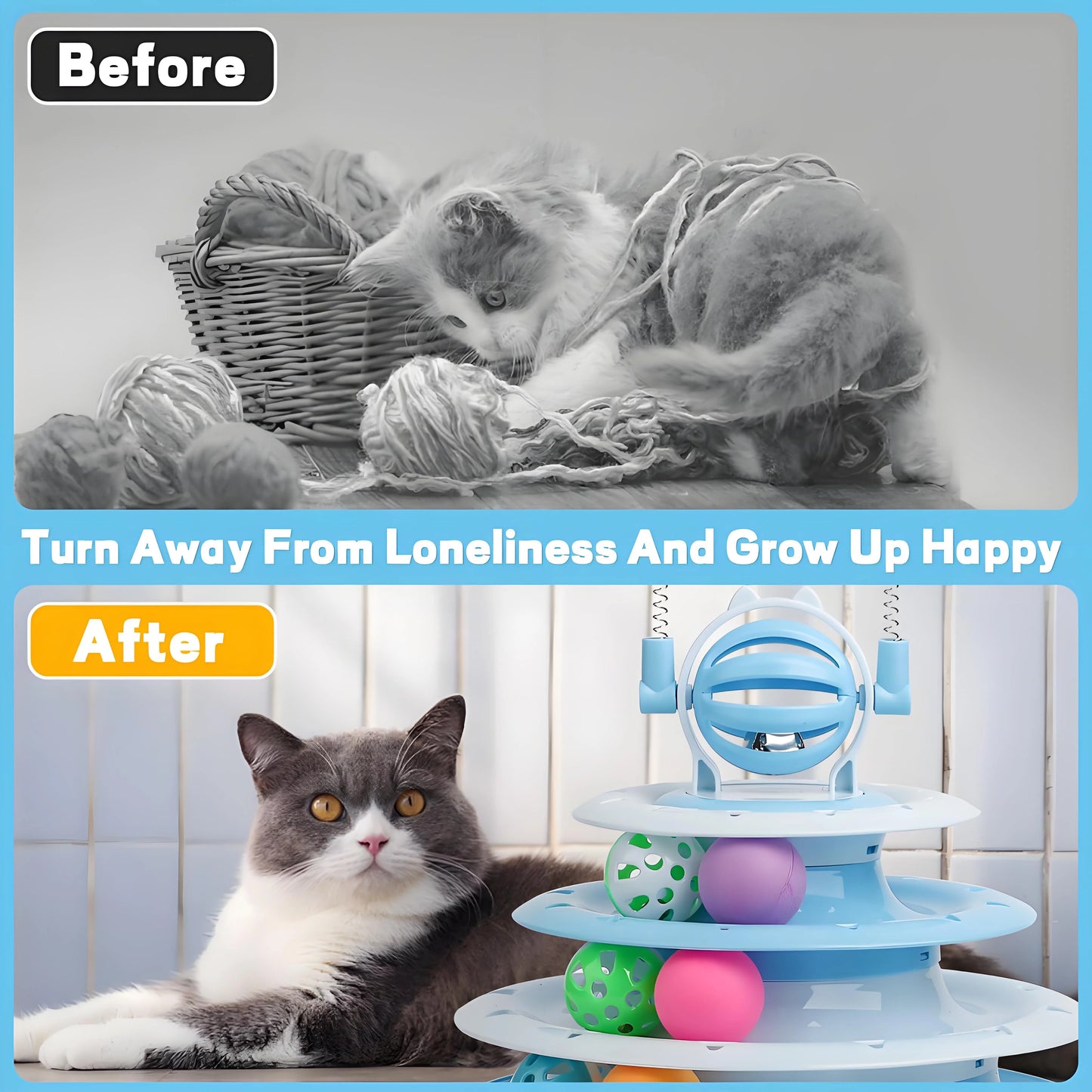 Cat Puzzle Toy with Balls and Teaser Wands