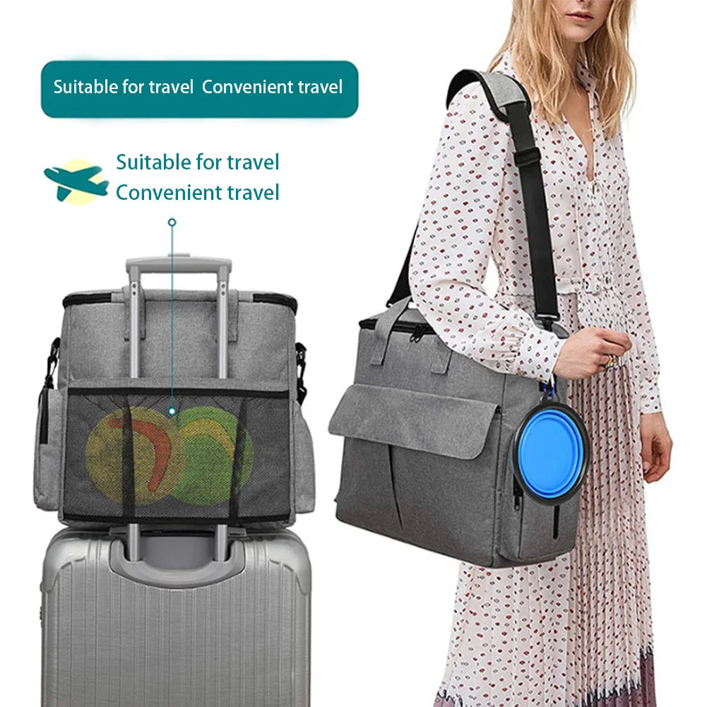 Dog and Cat Travel Bag  with 2 Food Bags 1 Waterproof Placemat 2 Foldable Bowls