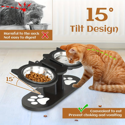 Raised Elevated Cat Bowls with 15° Tilted
