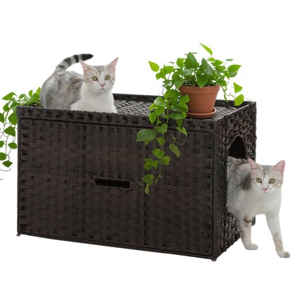 Rattan Cat Litter Box Enclosure with Taller Doorway