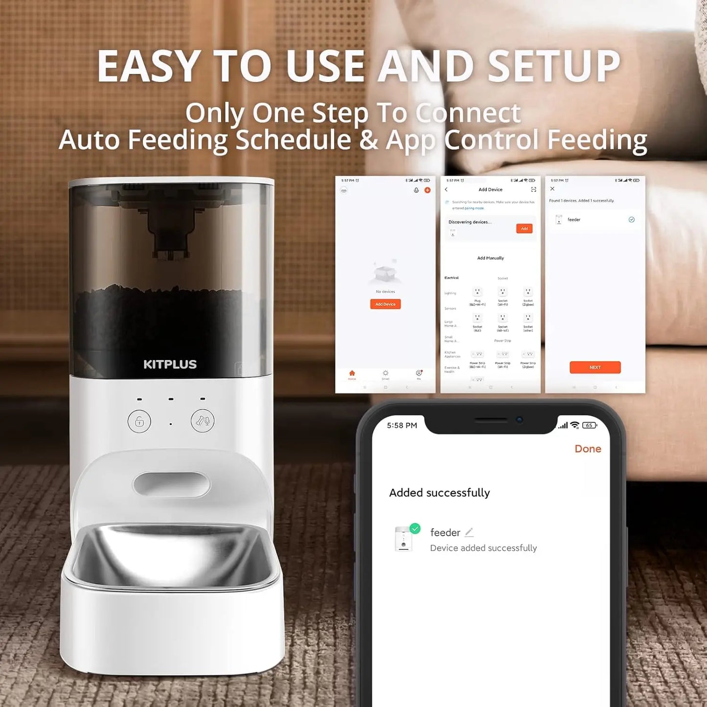 Automatic  Food Dispenser with Lock Lid, 30S Voice Recorder and APP Control