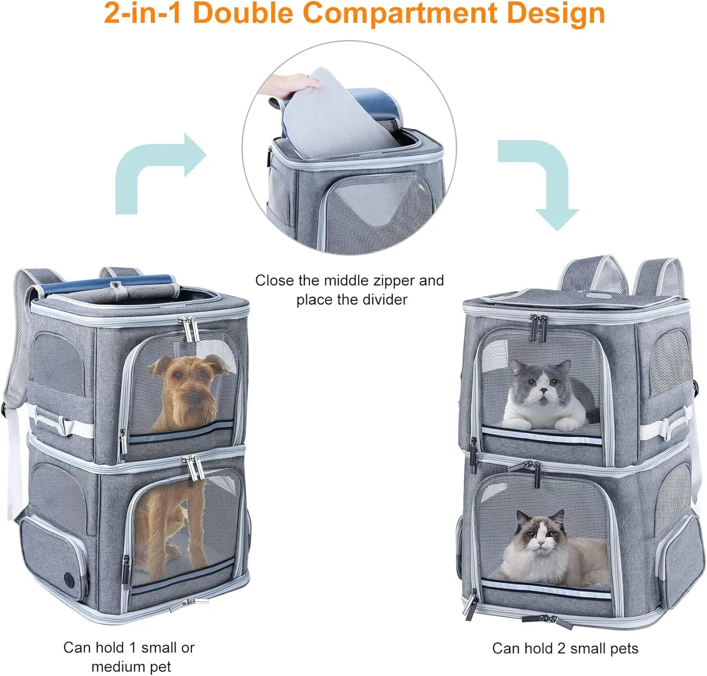 Double Pet Backpack/Carrier for Two Cats or Medium Dogs