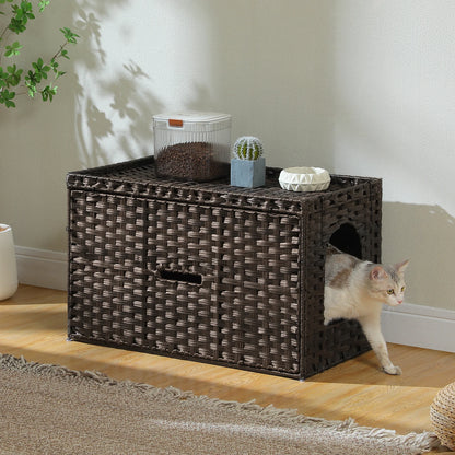 Rattan Cat Litter Box Enclosure with Taller Doorway