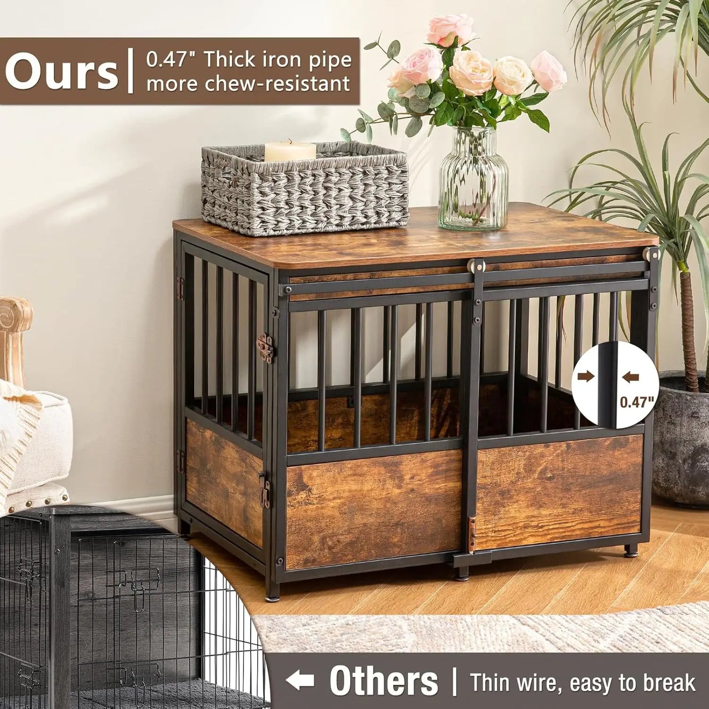 32 Inch Dog Crate Furniture with Cushion for Large Medium Dogs
