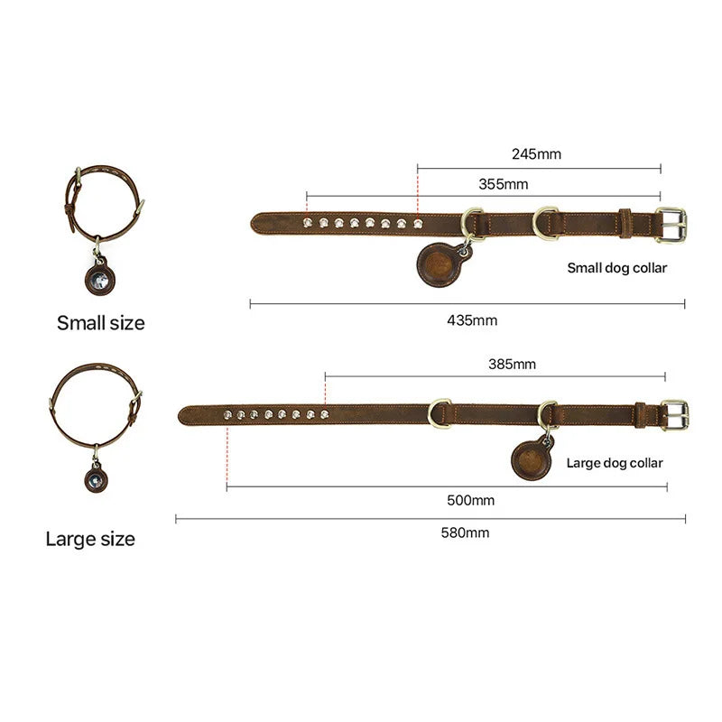 Luxury Genuine Leather "Crazy Horse" Dog Collar with Air-Tag