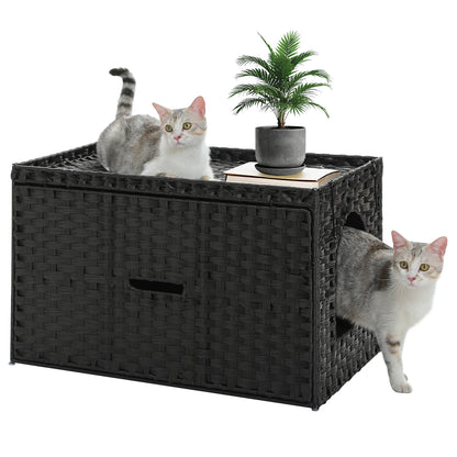 Rattan Cat Litter Box Enclosure with Taller Doorway