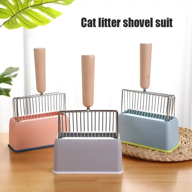 Metal Cat Litter Shovel with Wooden Handle