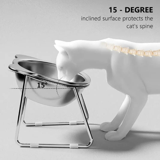 Stainless Steel Raised Cat Bowl with 15° Elevated Design