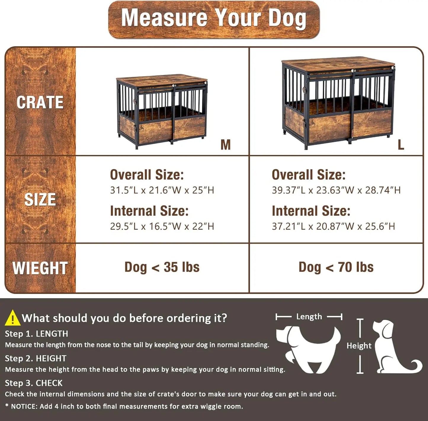 32 Inch Dog Crate Furniture with Cushion for Large Medium Dogs