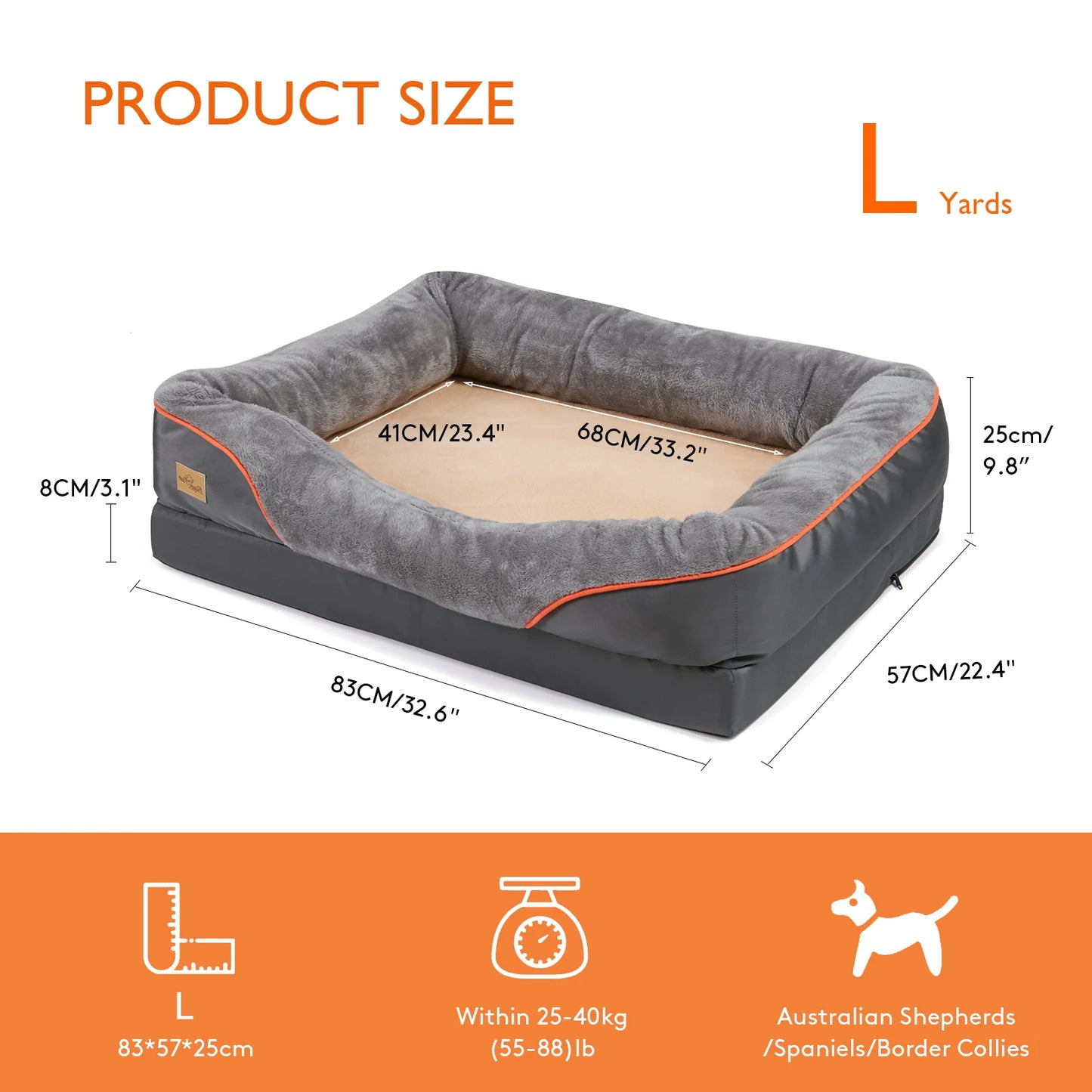 L  XL 2XL 3XL Super Soft Orthopedic Foam Pet Bed