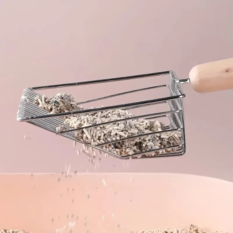 Metal Cat Litter Shovel with Wooden Handle