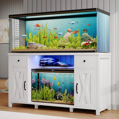 55 to 75 Gallon Fish Tank Stand with Power Outlets & LED Light