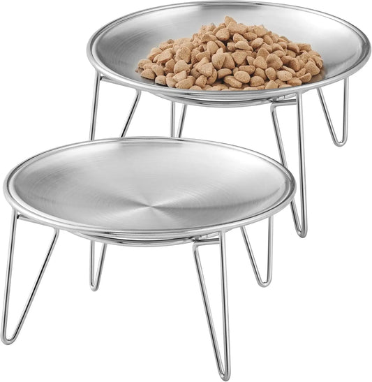 Stainless Steel Elevated Cat Bowls with Stand - Shallow Design for Whisker Fatigue