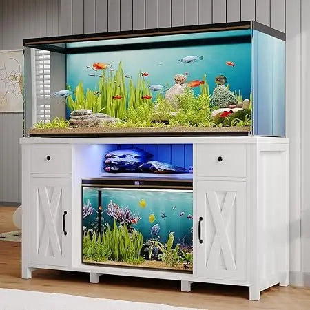 55 to 75 Gallon Fish Tank Stand with Power Outlets & LED Light