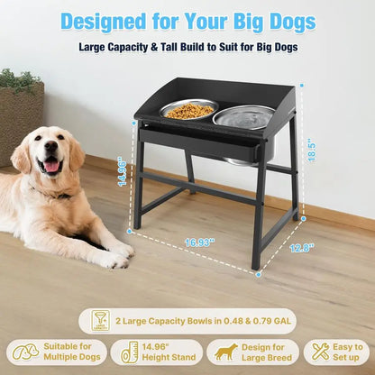 15 Degree Tilted Elevated Dog Bowls for Large Breed on Stand
