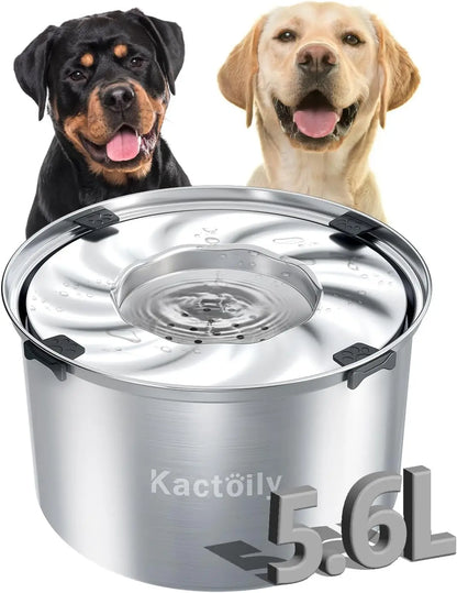 5.6L Stainless Steel No-Spill Dog Water Bowl with Floating Disk and Non-Slip Mat for Large Breeds