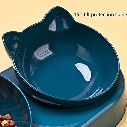 3 In 1 Ear Design Tilted Cat Water And Food Bowl Set