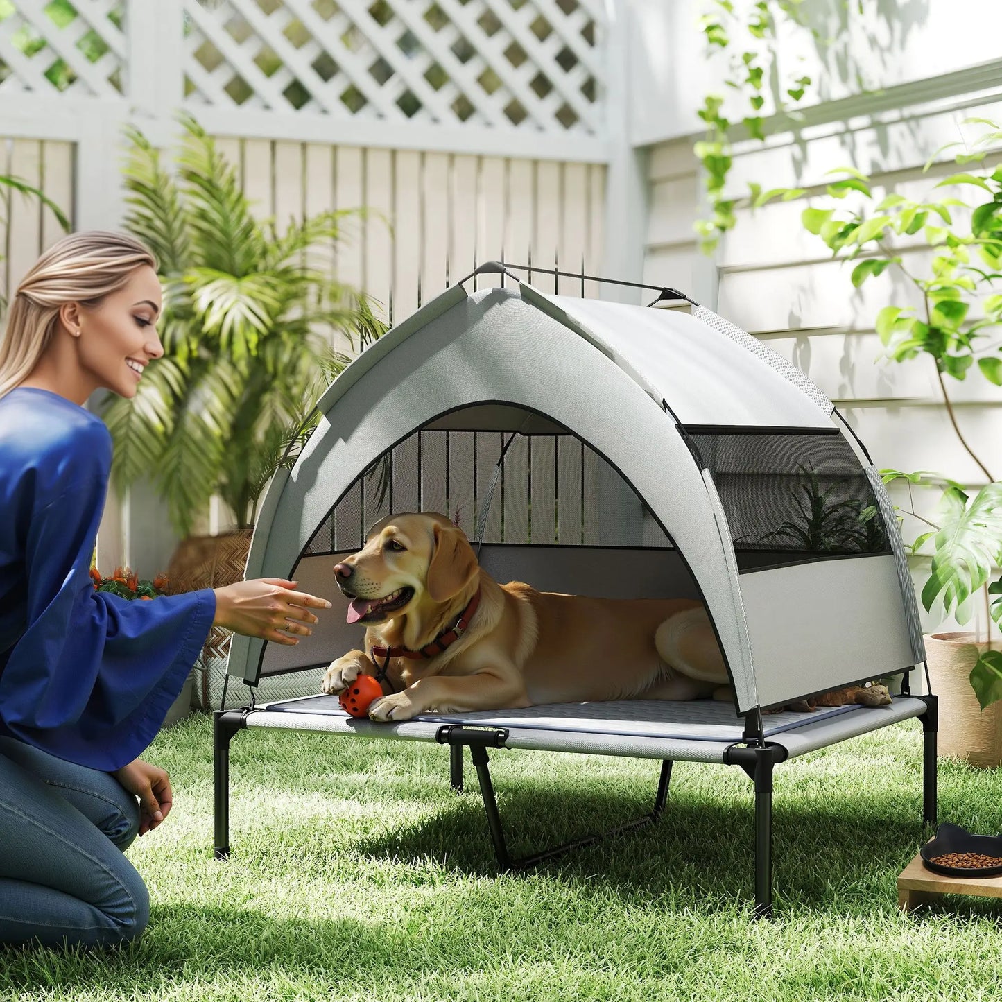 Elevated Dog Bed with Removable Canopy for Outside