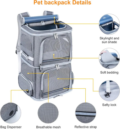 Double Pet Backpack/Carrier for Two Cats or Medium Dogs