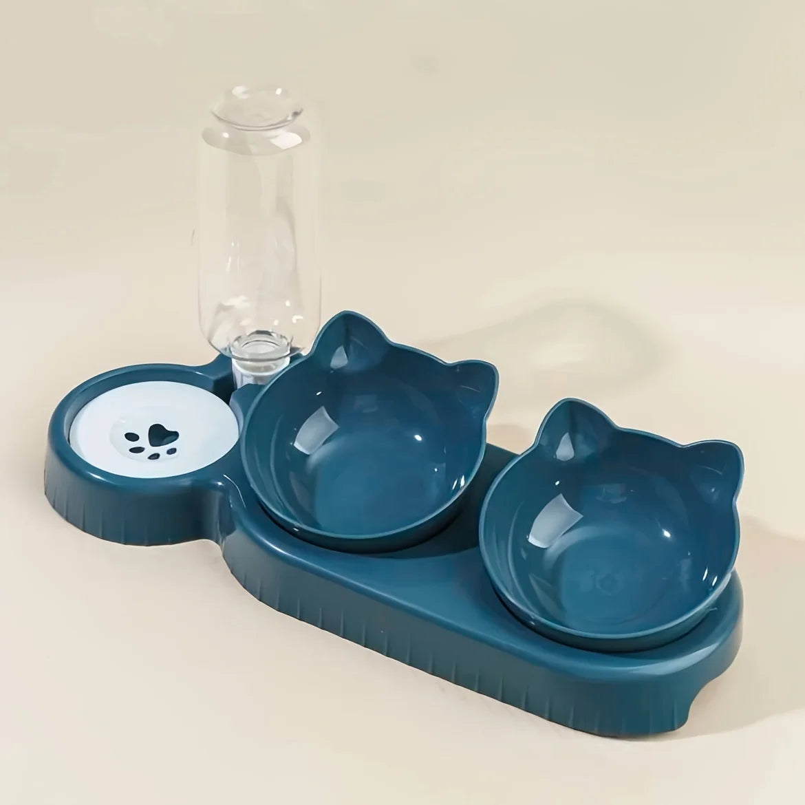 3 In 1 Ear Design Tilted Cat Water And Food Bowl Set