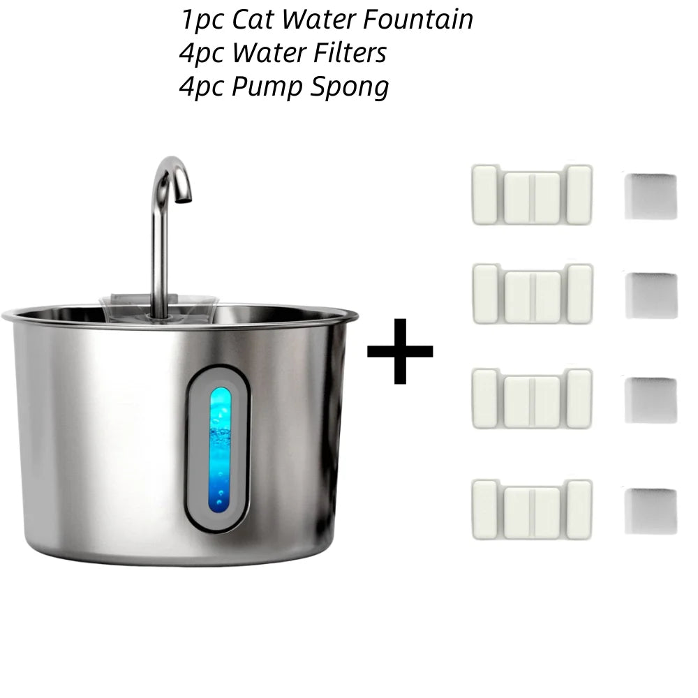 75oz Stainless Steel Automatic Water Fountain with Filters Silent Pump for Cat Drinking