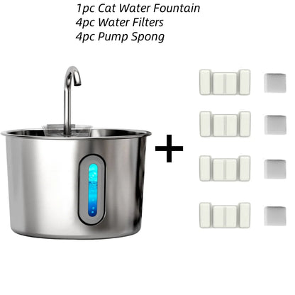 75oz Stainless Steel Automatic Water Fountain with Filters Silent Pump for Cat Drinking