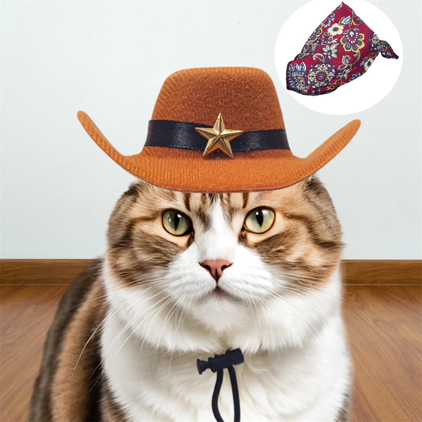 2 Pcs Pet Cowboy Hat & Bandana Set for Dogs and Cats