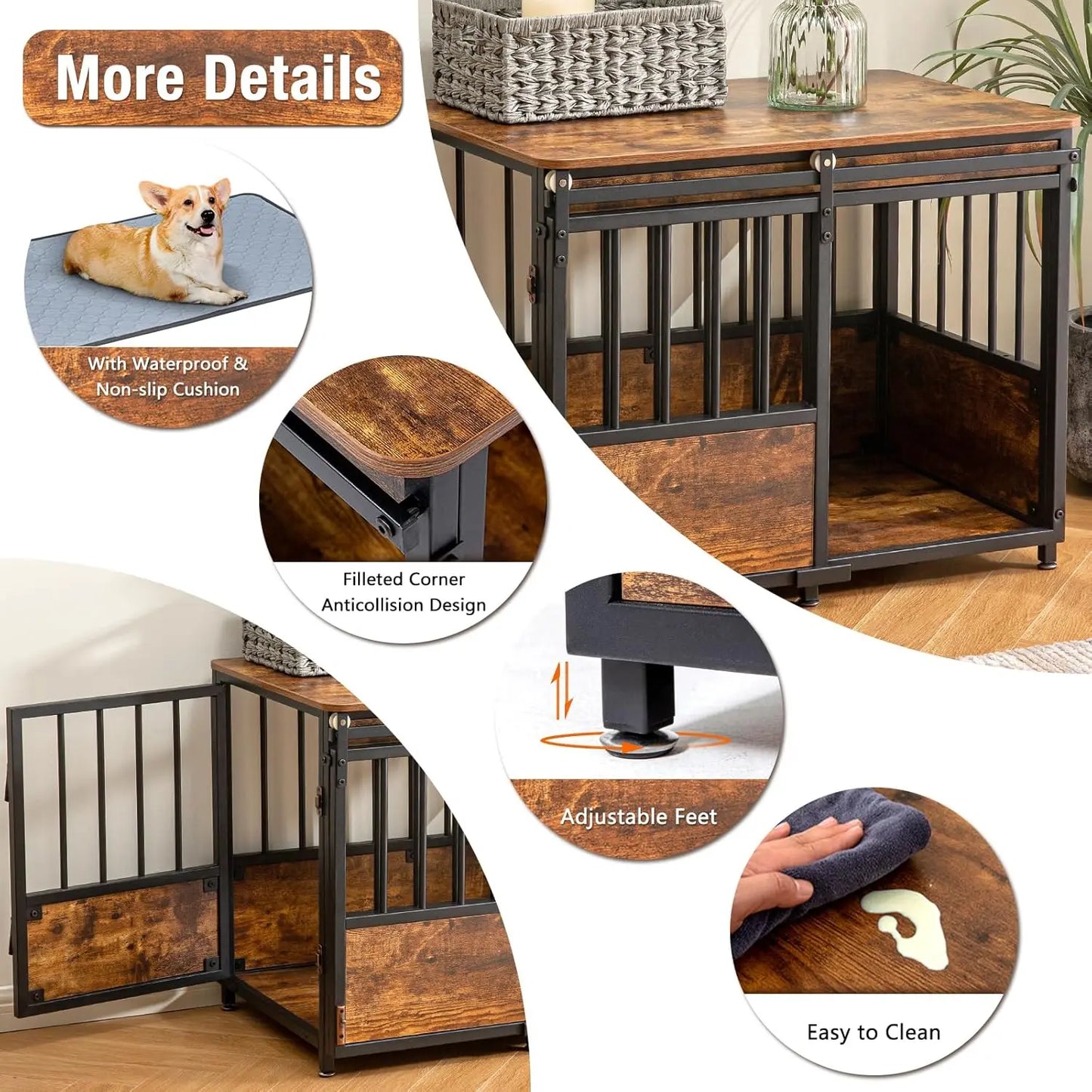 32 Inch Dog Crate Furniture with Cushion for Large Medium Dogs