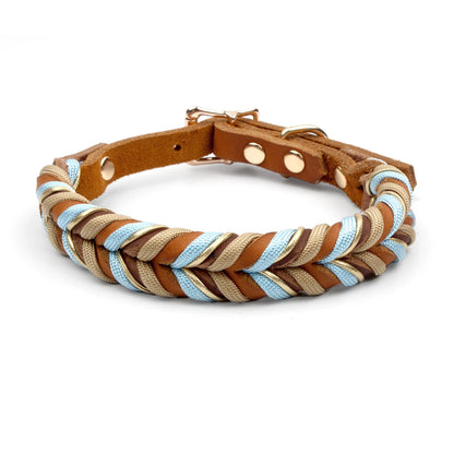 Braided Sky Blue Nylon Rope/Leather Pattern Collar