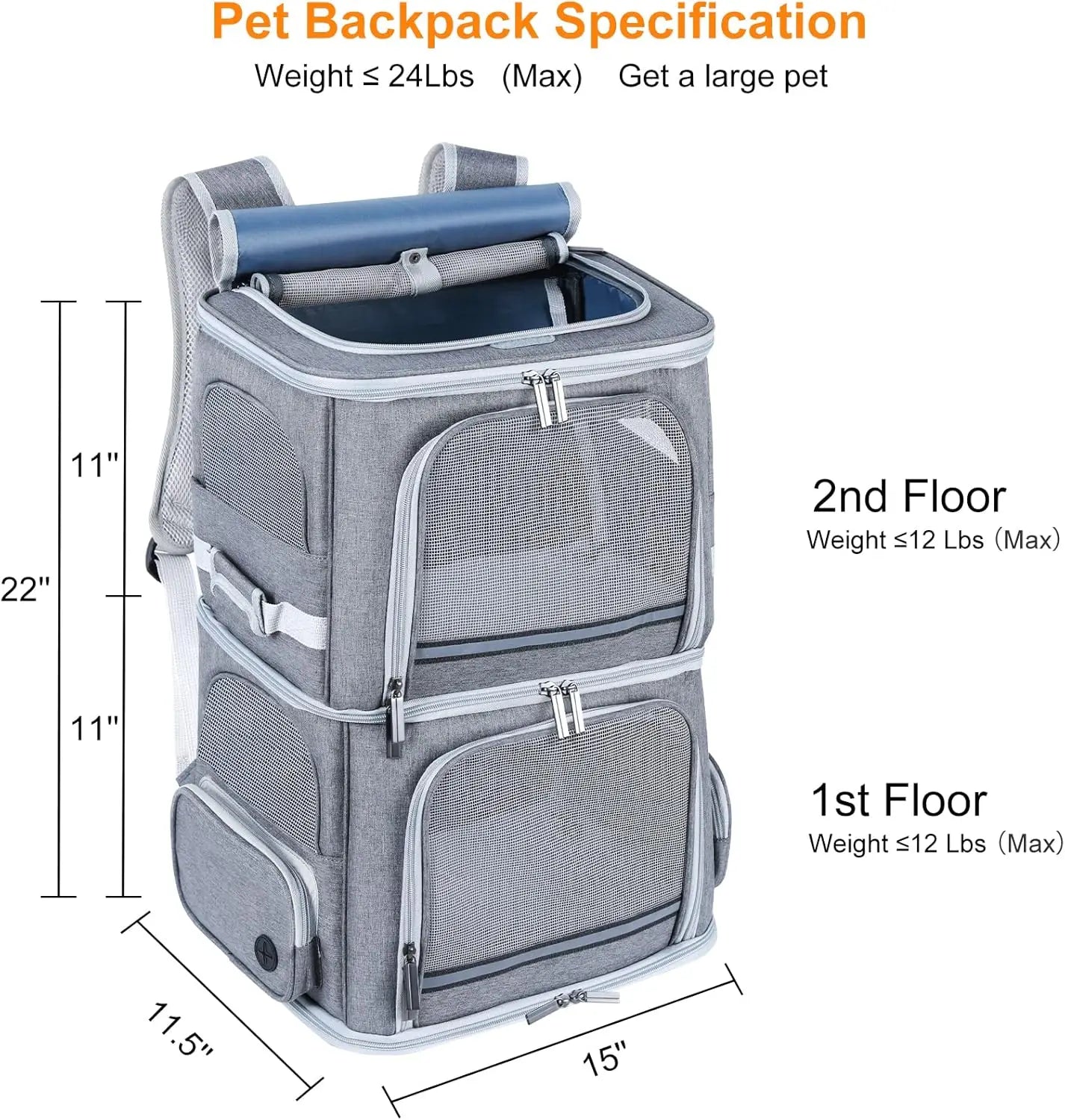 Double Pet Backpack/Carrier for Two Cats or Medium Dogs