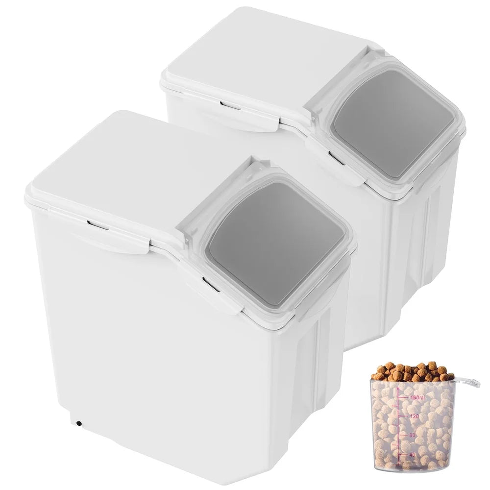 2 Pack 15L Pet Food Storage Container with Measuring Cups