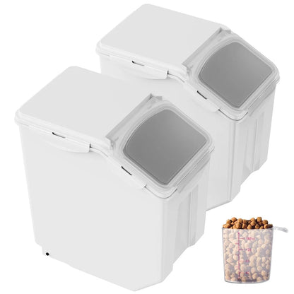 2 Pack 15L Pet Food Storage Container with Measuring Cups
