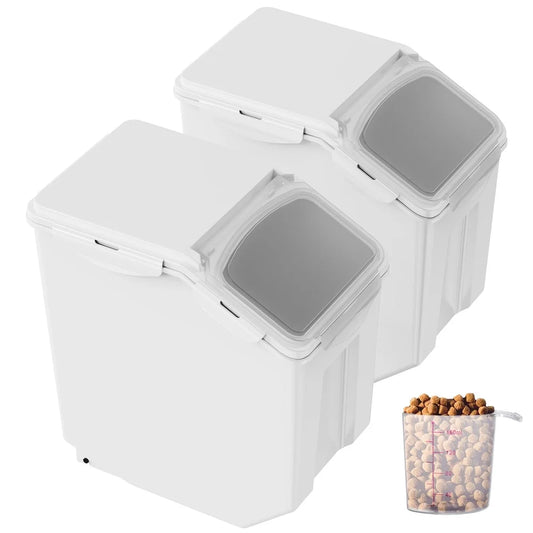 2 Pack 15L Pet Food Storage Container with Measuring Cups